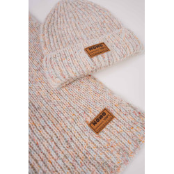 NoNo Raya Melange Knitted Scarf+ Hat set Champagne