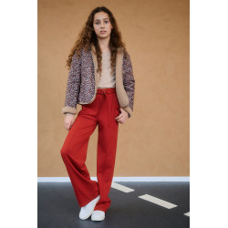 NoBell' Salet Wide Leg Interlock Pants with belt Ruby Red