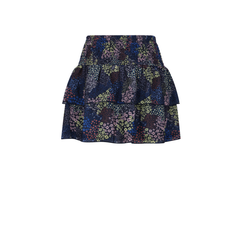 NoNo Nika Denim Flower Smocked layered skirt Navy Blazer