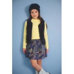 NoNo Nika Denim Flower Smocked layered skirt Navy Blazer