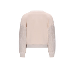 NoNo Konono Sweater with velvet contrast sleeves Pearled Ivory