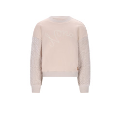 NoNo Konono Sweater with velvet contrast sleeves Pearled Ivory