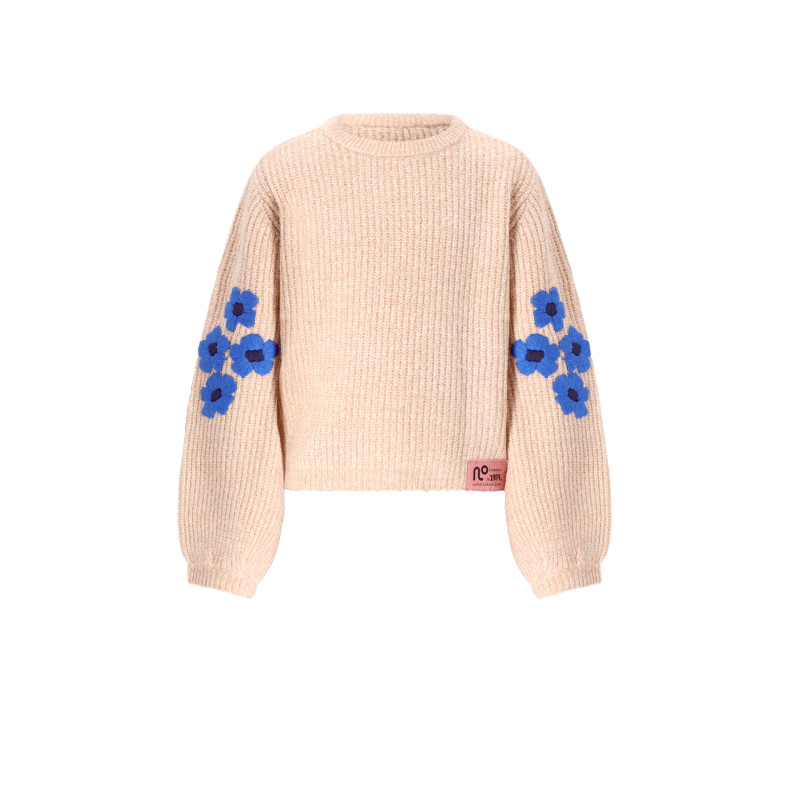 NoNo Kem Melange Knitted Sweater with Flower embro Pearled Ivory