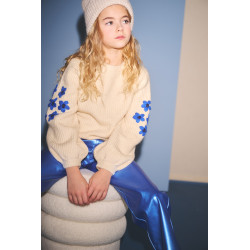 NoNo Kem Melange Knitted Sweater with Flower embro Pearled Ivory