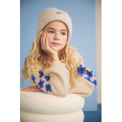 NoNo Kem Melange Knitted Sweater with Flower embro Pearled Ivory