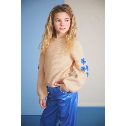 NoNo Kem Melange Knitted Sweater with Flower embro Pearled Ivory