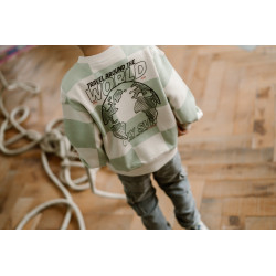 Daily 7 Oversized Sweater Check Print Cool Mint