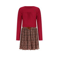 NoNo Morly Combi Dress with RibJersey top+plissee AOP Leopard Skirt Taupe