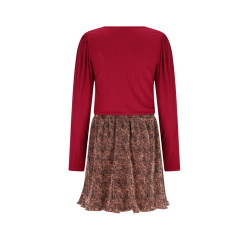 NoNo Morly Combi Dress with RibJersey top+plissee AOP Leopard Skirt Taupe