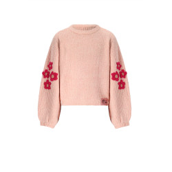 NoNo Kem Melange Knitted Sweater with Flower embro Cerise Pink