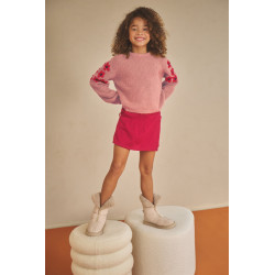 NoNo Kem Melange Knitted Sweater with Flower embro Cerise Pink
