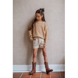 Like Flo Fay-Linn Flo girls jacquard short with shell belt Soft gold