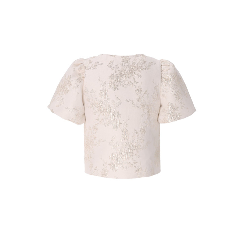 Like Flo Cozie Flo girls jacquard blouse with puffy sleeve Soft gold