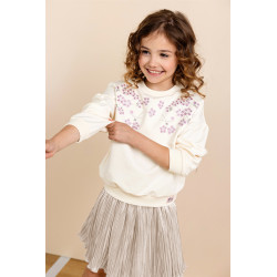 NoNo Kamis Sweater with embroidery at chest Pearled Ivory
