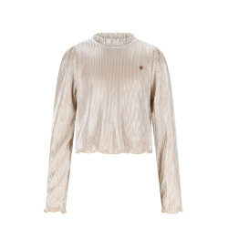 NoNo Tisja Metallic Plissee Blouse Pearled Ivory