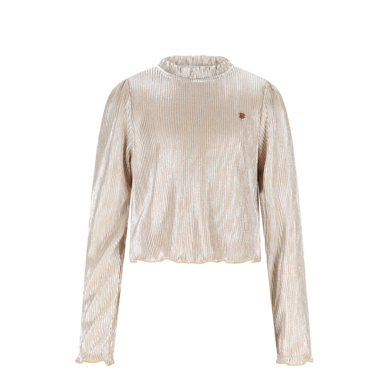 NoNo Tisja Metallic Plissee Blouse Pearled Ivory