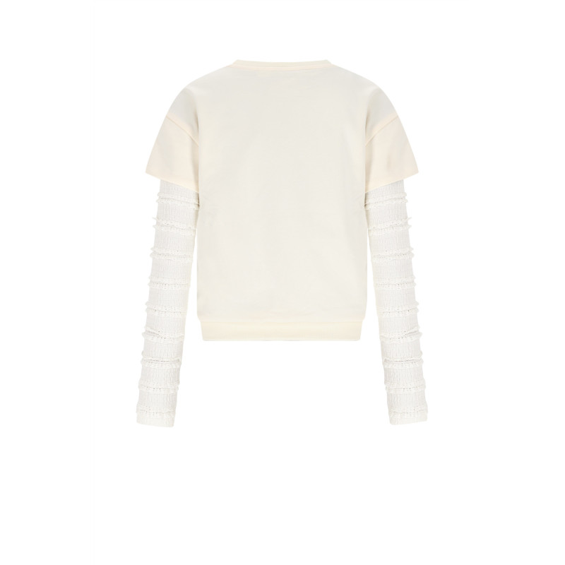 NoBell' Kase Sweat Top with contrast Jersey sleeves Pearled Ivory