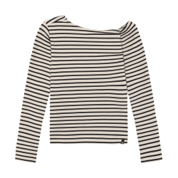 Indian Blue Jeans Longsleeve Offshoulder Stripe Sand