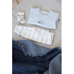 Feetje Broek rib met streep - Blue Ocean Blauw