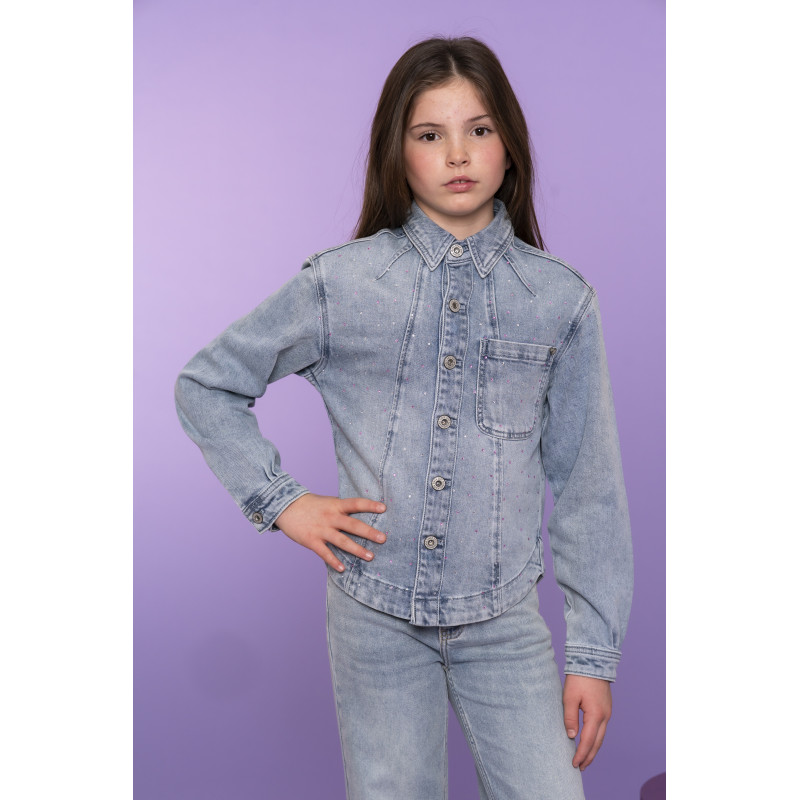 Geisha Jeans jacket + rhinestones bleached denim