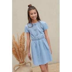 Like Flo Mel Flo girls chambrey dress with bow closure at CF lt denim