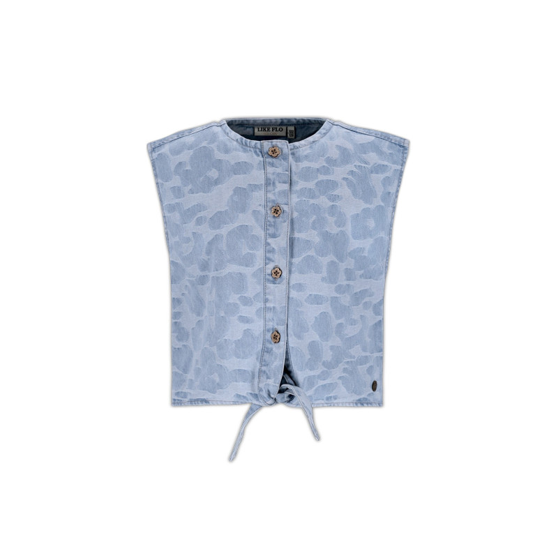 Like Flo Clara Flo girls chambrey knotted top with CF closure Denim AOP
