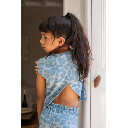 Like Flo Clara Flo girls chambrey knotted top with CF closure Denim AOP