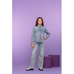 Geisha Jeans wide leg + rhinestones bleached denim