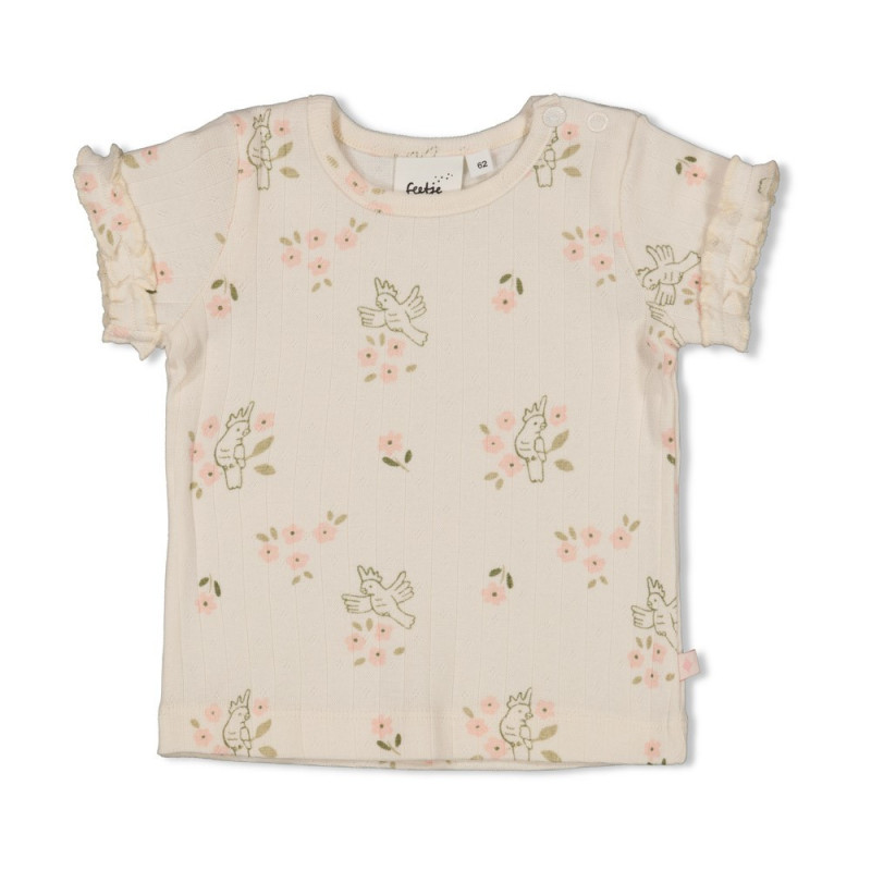 Feetje T-shirt pointelle rib AOP - Let Your Dreams Blossom Offwhite