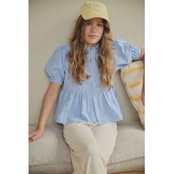 NoBell' Tiggs Sttiped Blouse puff sleeve Azure Blue