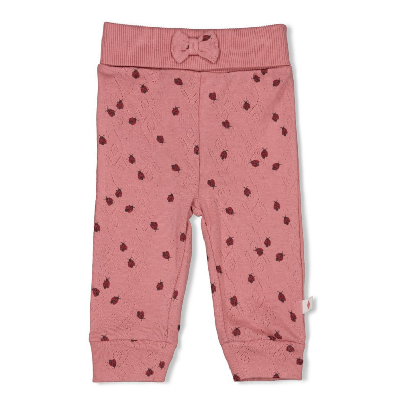 Feetje Broek ajour rib AOP - Ladybug Roze