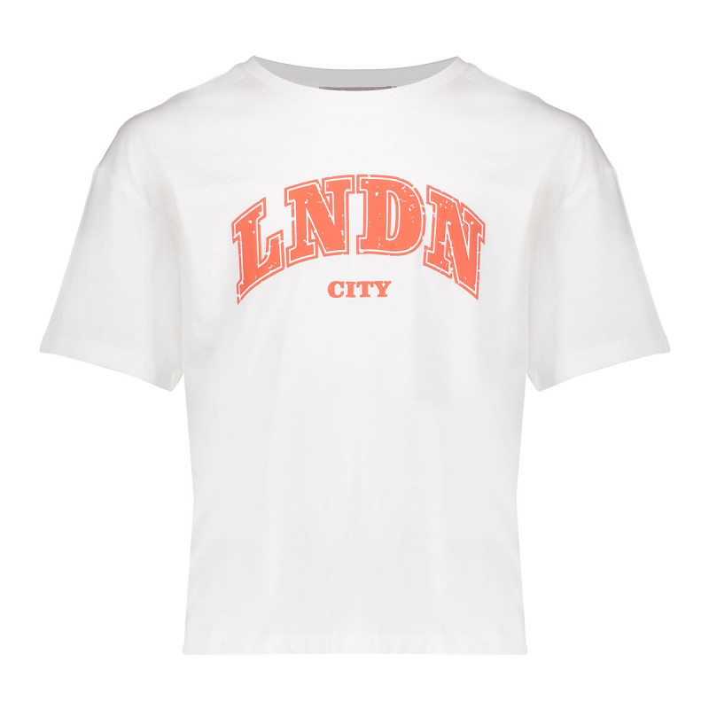 Geisha T-shirt puff LNDN city off-white/coral