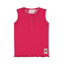 Feetje Singlet rib met crochet rugdetail - Love Peace Aloha Fuchsia