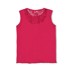 Feetje Singlet rib met crochet rugdetail - Love Peace Aloha Fuchsia