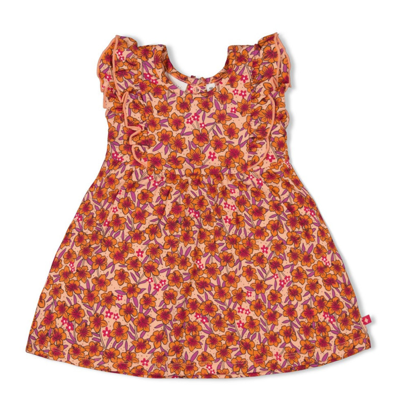 Feetje Jurk AOP - Love Peace Aloha Perzik