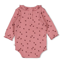 Feetje Romper ajour rib AOP - Ladybug Roze