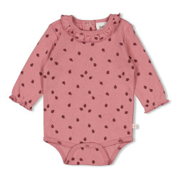 Feetje Romper ajour rib AOP - Ladybug Roze
