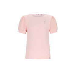 NoNo Kyoto Ribjersey Top with puffed sleeves Pale Blush Pink