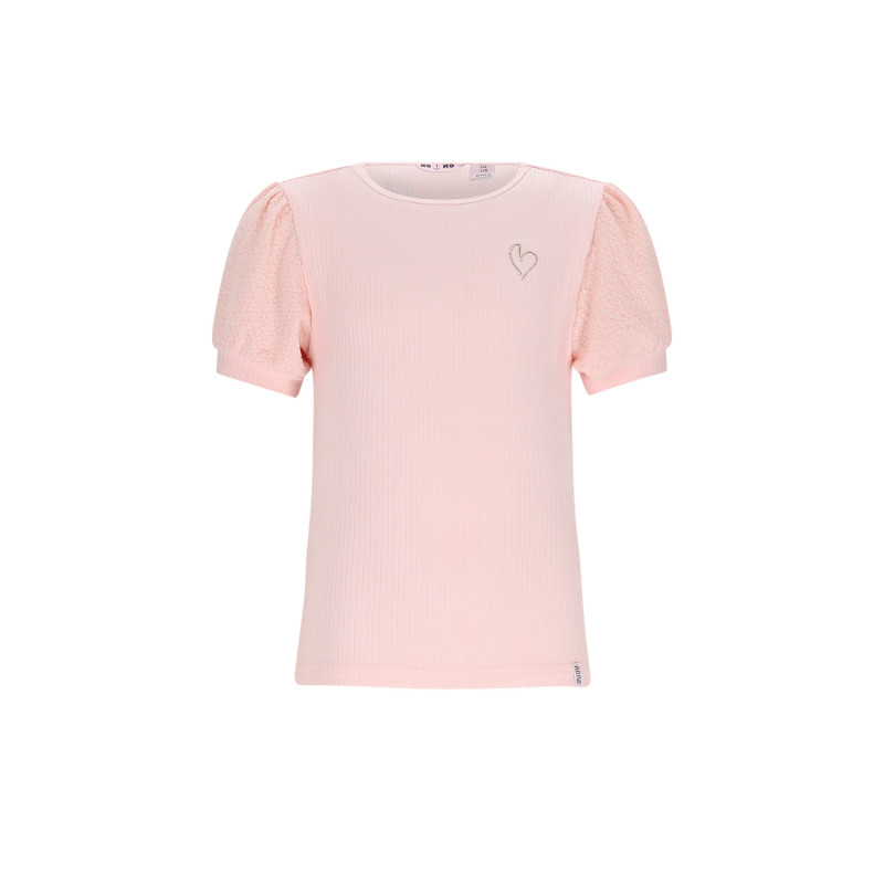 NoNo Kyoto Ribjersey Top with puffed sleeves Pale Blush Pink