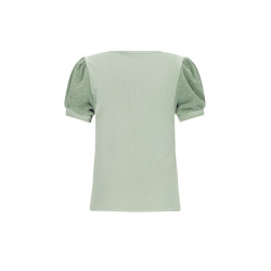 NoNo Kyoto Ribjersey Top with puffed sleeves Sage Green