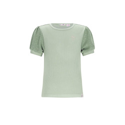 NoNo Kyoto Ribjersey Top with puffed sleeves Sage Green