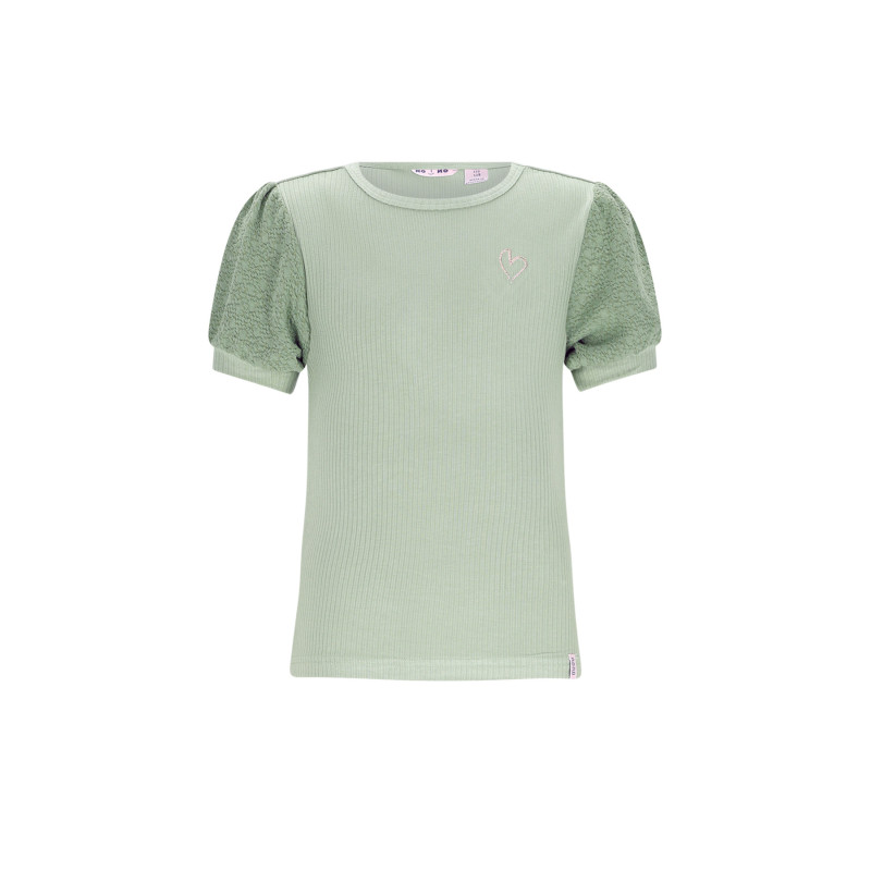 NoNo Kyoto Ribjersey Top with puffed sleeves Sage Green