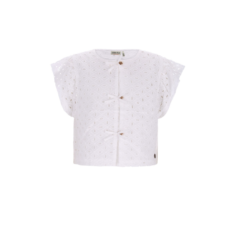 Like Flo Charlotte Flo girls broderie anglaise blouse with fake bow closure Off white