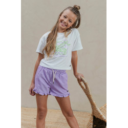 Like Flo Fiona Flo girls chambrey short with ruffle hem Lilac