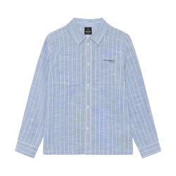 Indian Blue Jeans Shirt Linen LS Stripe  Blue