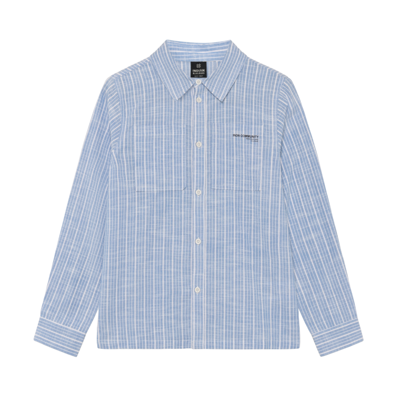 Indian Blue Jeans Shirt Linen LS Stripe  Blue