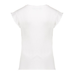 Geisha T-shirt rib ruffle sleeves off-white