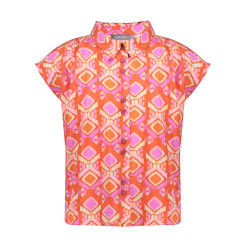 Geisha Blouse all over print mandarine red/ecru/blush