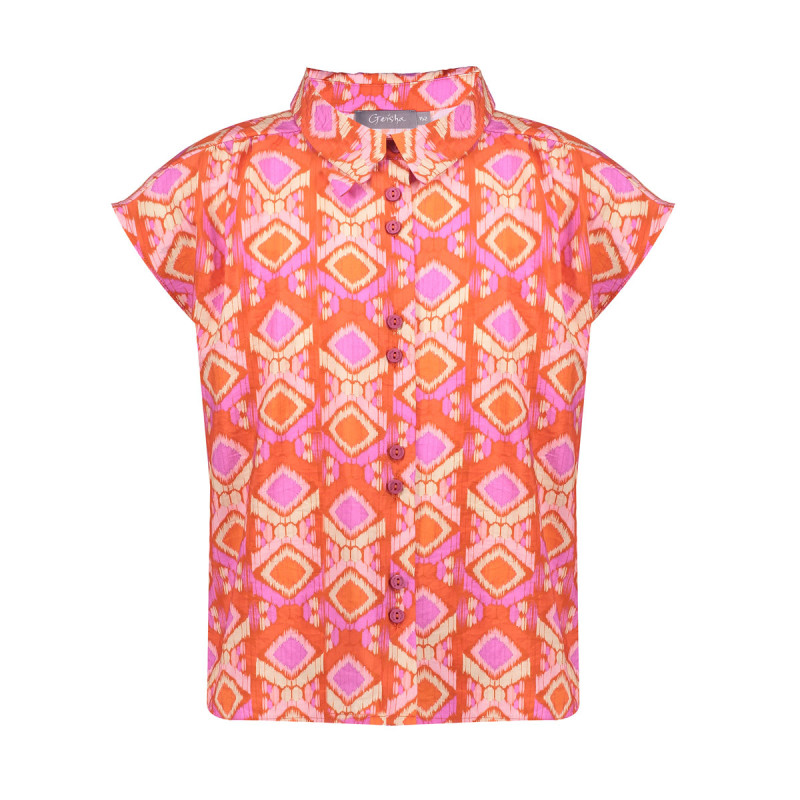 Geisha Blouse all over print mandarine red/ecru/blush