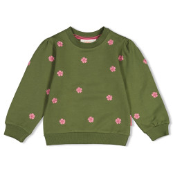 Jubel Sweater met borduursels - Moon Flowers Olijf